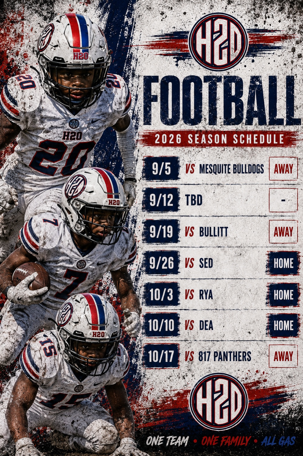 H2O Football 2026 schedule